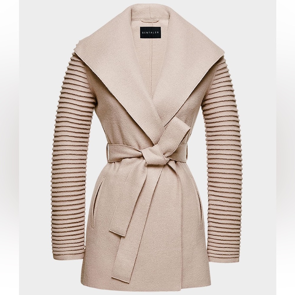 Sold Out: Superfine Alpaca Ribbed Long-Sleeve Oversized-Collar Wrap Coat